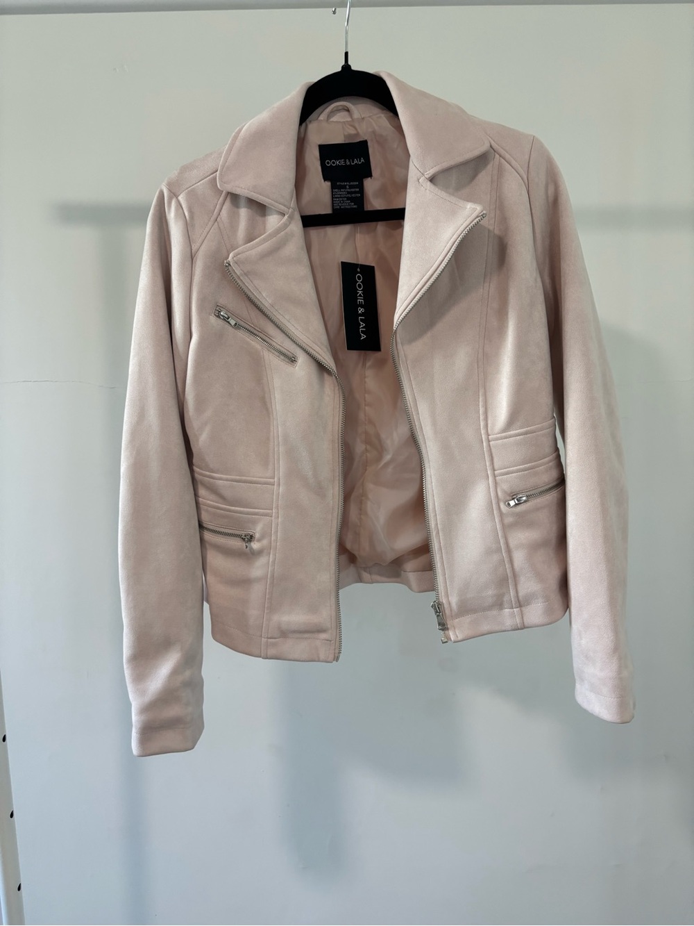 Ookie & Lala Pale Pink Suede Moto Jacket | size S | NWT | Nordstrom